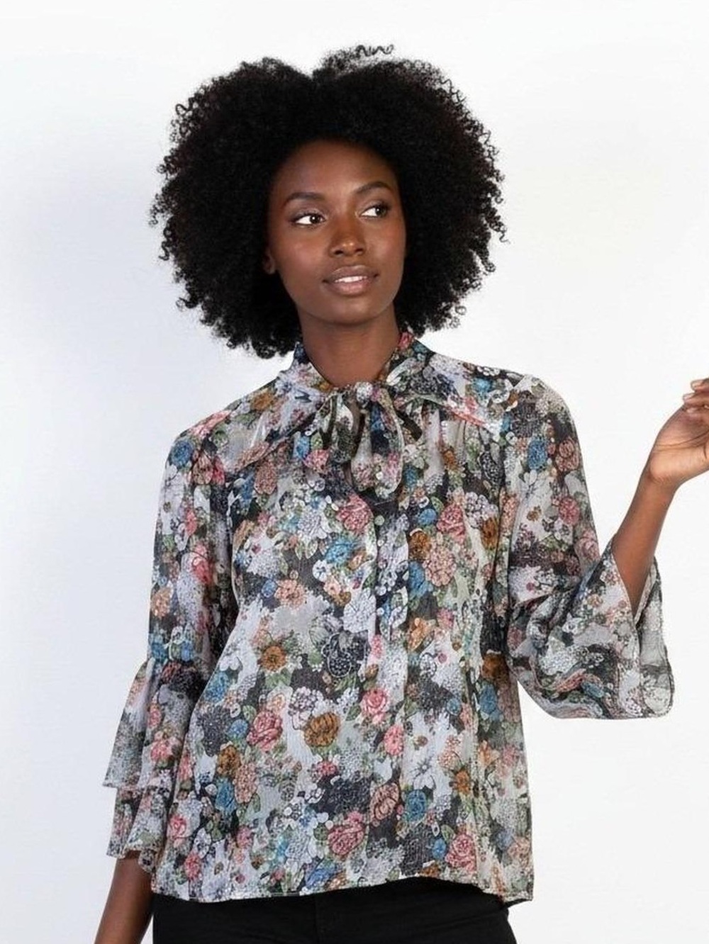 Lauren Conrad Floral Semi Sheer Top Bell Sleeve Fairy Medium NWT Cottagecore